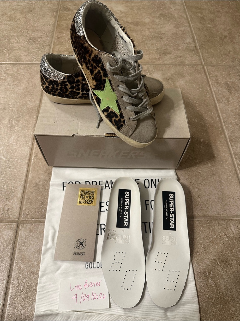 Golden Goose Leopard Print Super-Star Sneakers with Lime Star